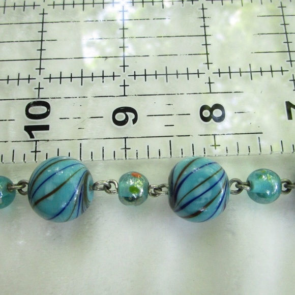 2 glass bead necklaces in green, 1 millefiori, 1 modern, wear or repurpose - Picture 8 of 10
